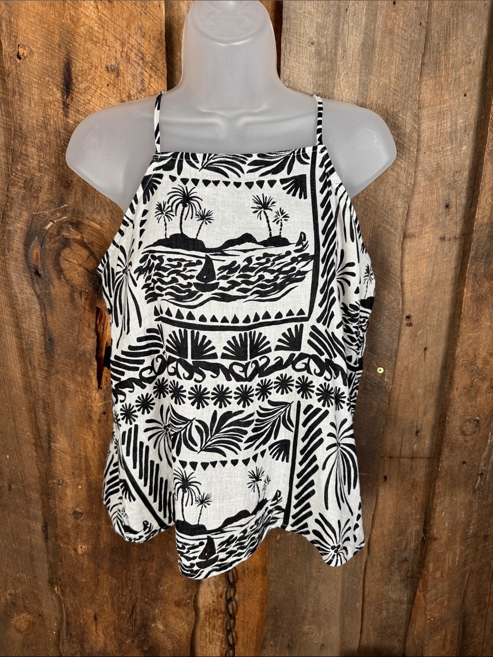 Rachel Zoe Black and White Tropical Print Linen Camisole